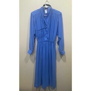 Vintage Willi of California Blue Secretary Dress Women’s Sz 14 Belted Midi Retro
